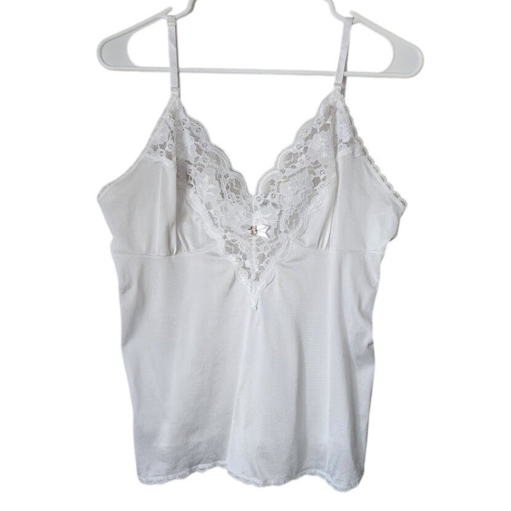 ASHLEY TAYLOR Vintage Lace Trim Cami Tank White Slip Top Soft Girl L